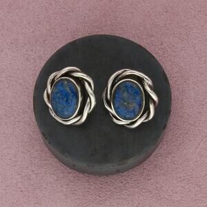 sterling silver vintage denim lapis twisted post earrings